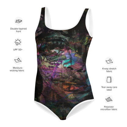 Hipyfi Chromatic Dreams Youth Swimsuit: Vibrant abstract artistic print, UPF 50+ swimwear for teens. product-info