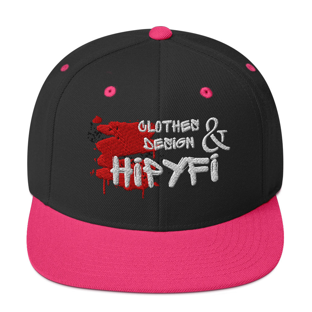 Hipyfi black and neon pink snapback hat with embroidered logo – classic flat brim cap Front-3