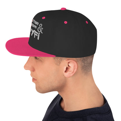 Hipyfi black and neon pink snapback hat with embroidered logo – classic flat brim cap Left-side
