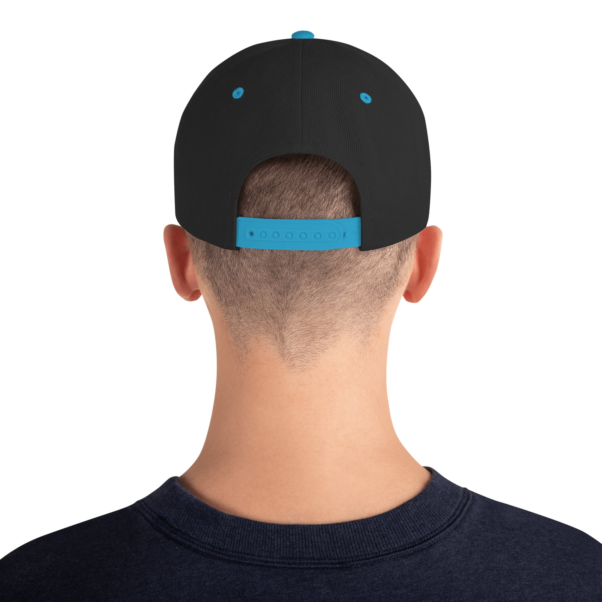 Hipyfi Classic Snapback Hat in Black and Teal with Embroidered Logo, Flat Brim, and Green Undervisor – Vintage Streetwear Cap Back