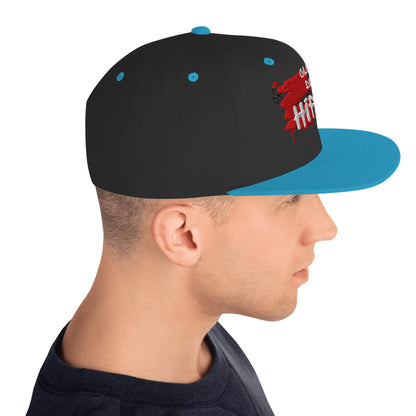 Hipyfi Classic Snapback Hat in Black and Teal with Embroidered Logo, Flat Brim, and Green Undervisor – Vintage Streetwear Cap Right-side