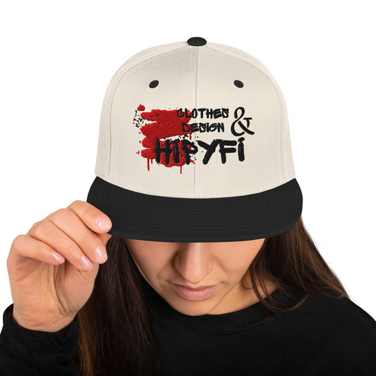 Hipyfi Classic Snapback Hat in Natural and Black with embroidered front logo, flat brim, and green undervisor – vintage-inspired streetwear cap Front