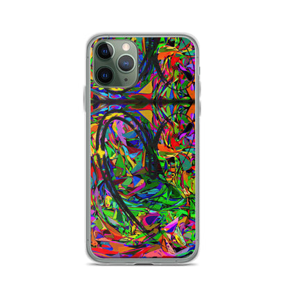 Neon Mythos iPhone® Clear Case – Abstract art design with vibrant neon colors, offering protection and style for iPhone® models. iphone-11-pro-case