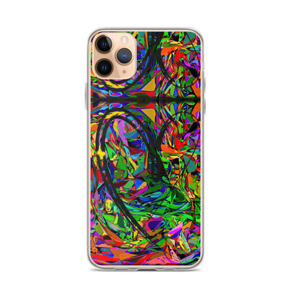 Neon Mythos iPhone® Clear Case – Abstract art design with vibrant neon colors, offering protection and style for iPhone® models. iphone-11-pro-max-case