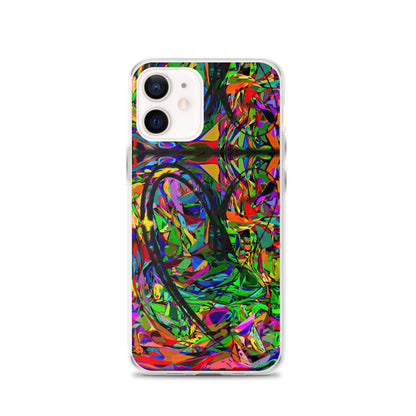 Neon Mythos iPhone® Clear Case – Abstract art design with vibrant neon colors, offering protection and style for iPhone® models. iphone-12-case