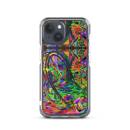 Neon Mythos iPhone® Clear Case – Abstract art design with vibrant neon colors, offering protection and style for iPhone® models. iphone-15-case