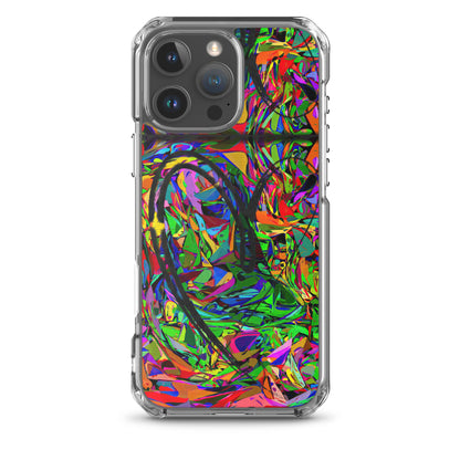 Neon Mythos iPhone® Clear Case – Abstract art design with vibrant neon colors, offering protection and style for iPhone® models. iphone-16-pro-max-case