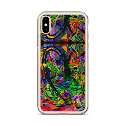 Neon Mythos iPhone® Clear Case – Abstract art design with vibrant neon colors, offering protection and style for iPhone® models. iphone-x-xs-case