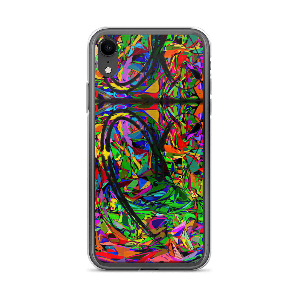 Neon Mythos iPhone® Clear Case – Abstract art design with vibrant neon colors, offering protection and style for iPhone® models. iphone-xr-case