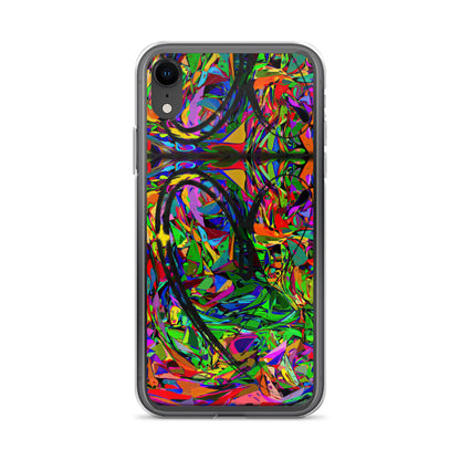 Neon Mythos iPhone® Clear Case – Abstract art design with vibrant neon colors, offering protection and style for iPhone® models. iphone-xr-case