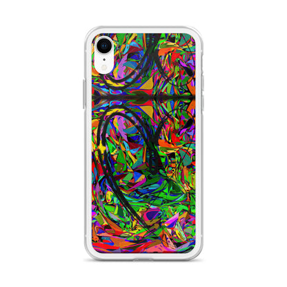 Neon Mythos iPhone® Clear Case – Abstract art design with vibrant neon colors, offering protection and style for iPhone® models. iphone-xr-case