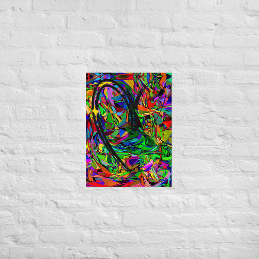 Neon abstract art print on matte paper featuring bold black heart and colorful jagged design – modern wall decor by Hipyfi Clothes & Design 18x24-front