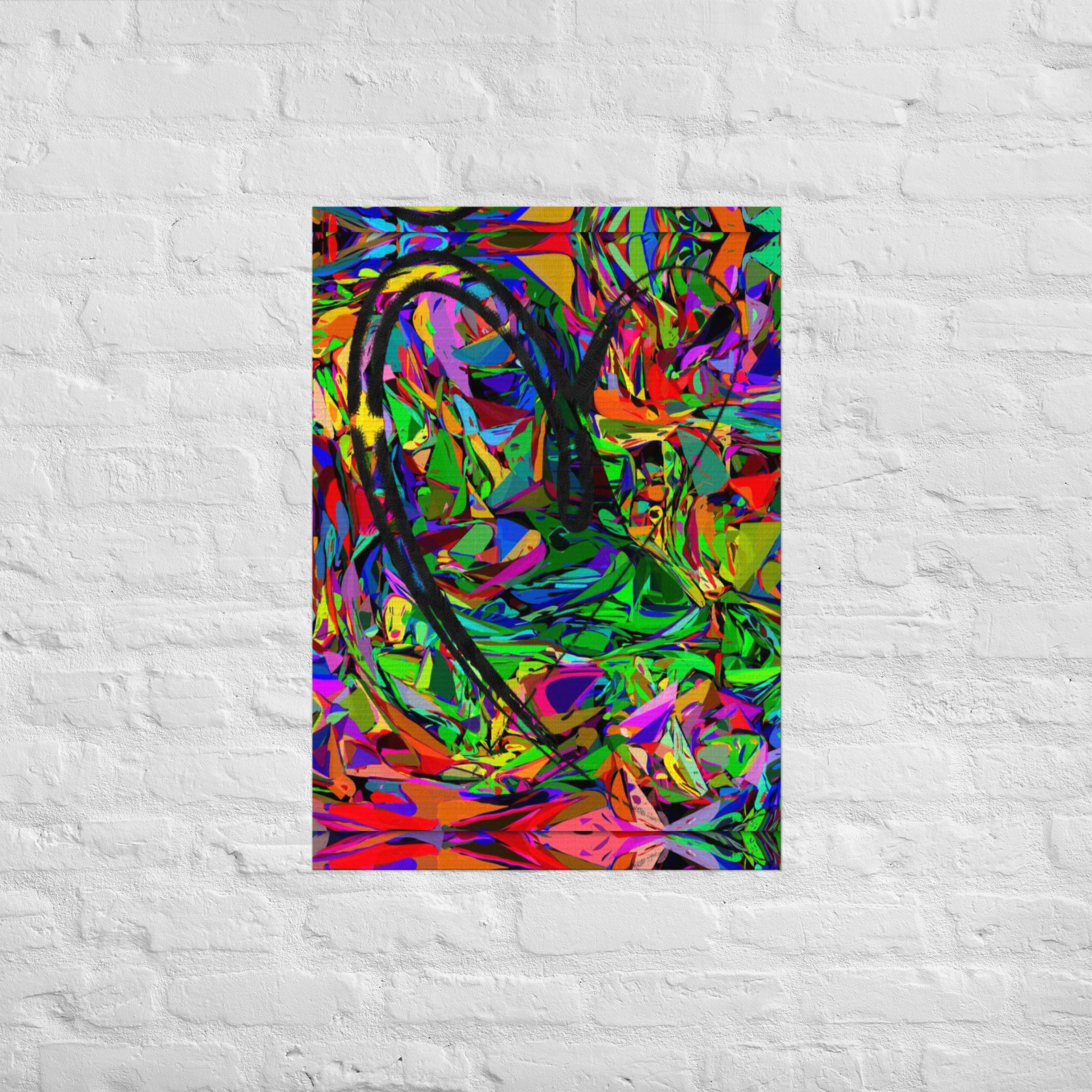 Neon abstract art print on matte paper featuring bold black heart and colorful jagged design – modern wall decor by Hipyfi Clothes & Design a1-_23.3x33.1_-front