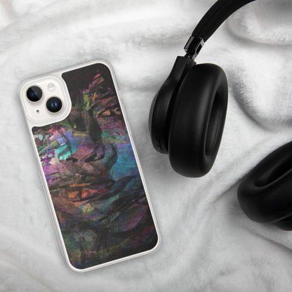 Vibrant abstract brushstroke art on a sleek clear MagSafe iPhone case by Hipyfi, blending bold color protection with modern design for iPhone. 14-plus