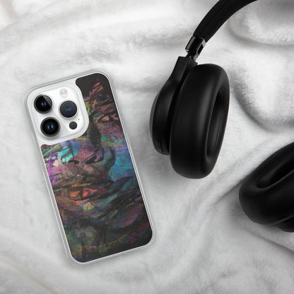 Vibrant abstract brushstroke art on a sleek clear MagSafe iPhone case by Hipyfi, blending bold color protection with modern design for iPhone. 14-pro