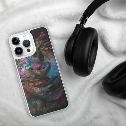 Vibrant abstract brushstroke art on a sleek clear MagSafe iPhone case by Hipyfi, blending bold color protection with modern design for iPhone. 14-pro-max