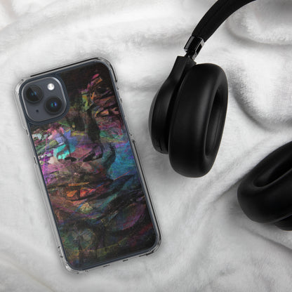 Vibrant abstract brushstroke art on a sleek clear MagSafe iPhone case by Hipyfi, blending bold color protection with modern design for iPhone. 15-plus