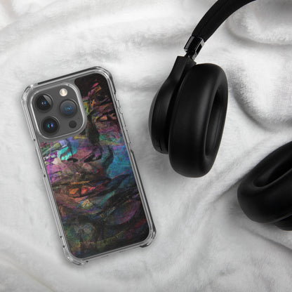 Vibrant abstract brushstroke art on a sleek clear MagSafe iPhone case by Hipyfi, blending bold color protection with modern design for iPhone. 15-pro