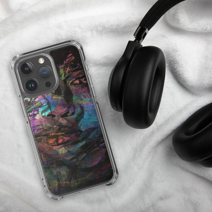 Vibrant abstract brushstroke art on a sleek clear MagSafe iPhone case by Hipyfi, blending bold color protection with modern design for iPhone. 15-pro-max