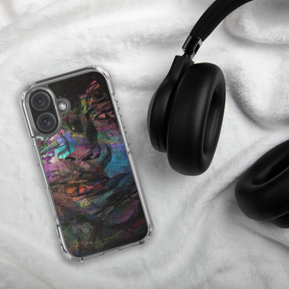 Vibrant abstract brushstroke art on a sleek clear MagSafe iPhone case by Hipyfi, blending bold color protection with modern design for iPhone. 16