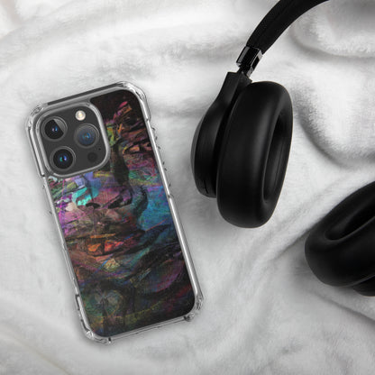 Vibrant abstract brushstroke art on a sleek clear MagSafe iPhone case by Hipyfi, blending bold color protection with modern design for iPhone. 16-pro
