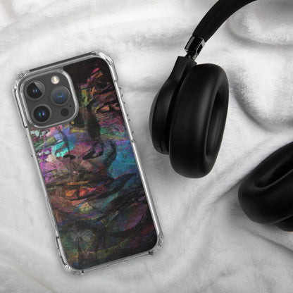 Vibrant abstract brushstroke art on a sleek clear MagSafe iPhone case by Hipyfi, blending bold color protection with modern design for iPhone. 16-pro-max