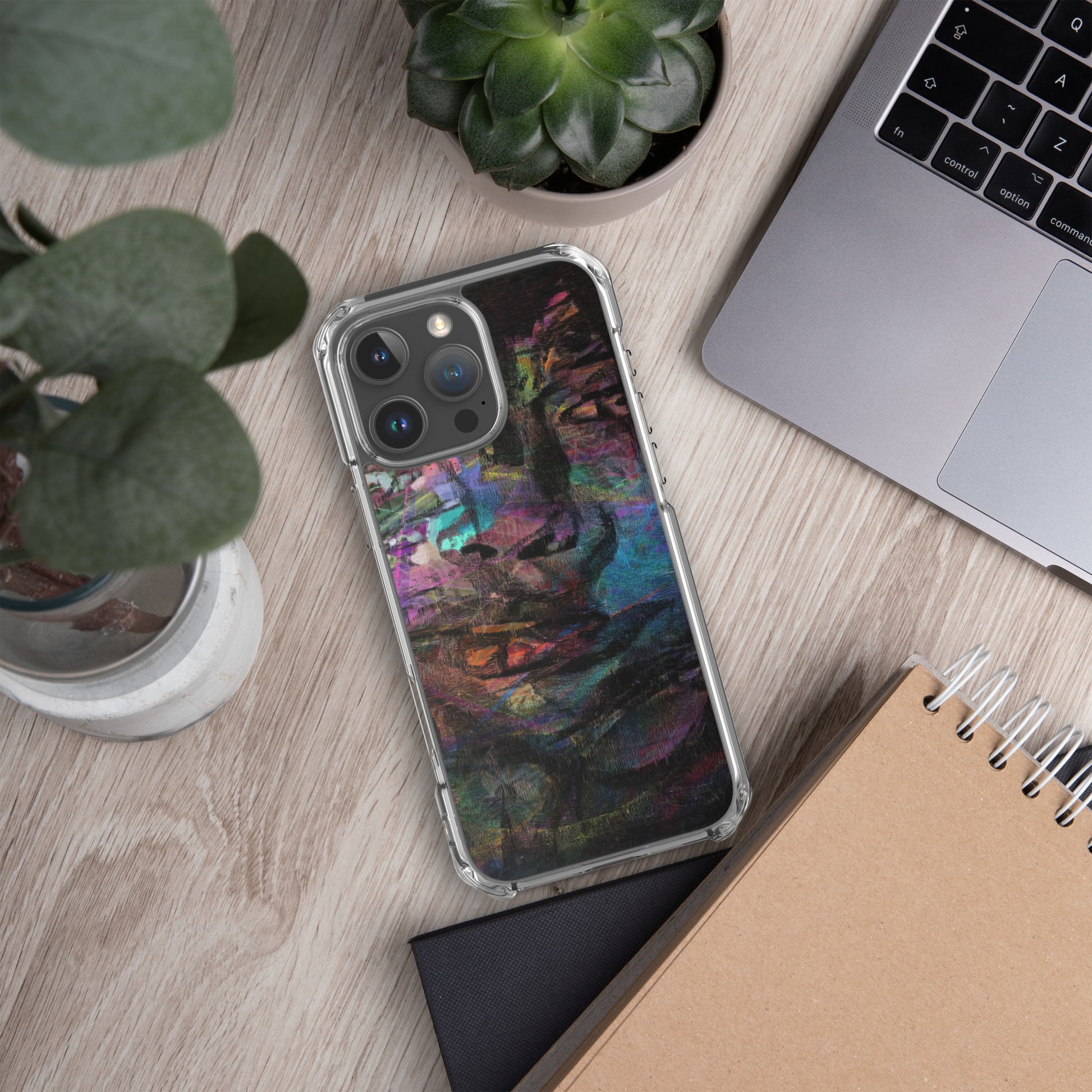 Vibrant abstract brushstroke art on a sleek clear MagSafe iPhone case by Hipyfi, blending bold color protection with modern design for iPhone. 16-pro-max-3