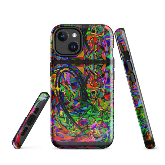 Hipyfi Neon Mythos MagSafe Tough Case for iPhone – Abstract street art design with vibrant neon colors, durable dual-layer protection, and MagSafe compatibility. iphone-14