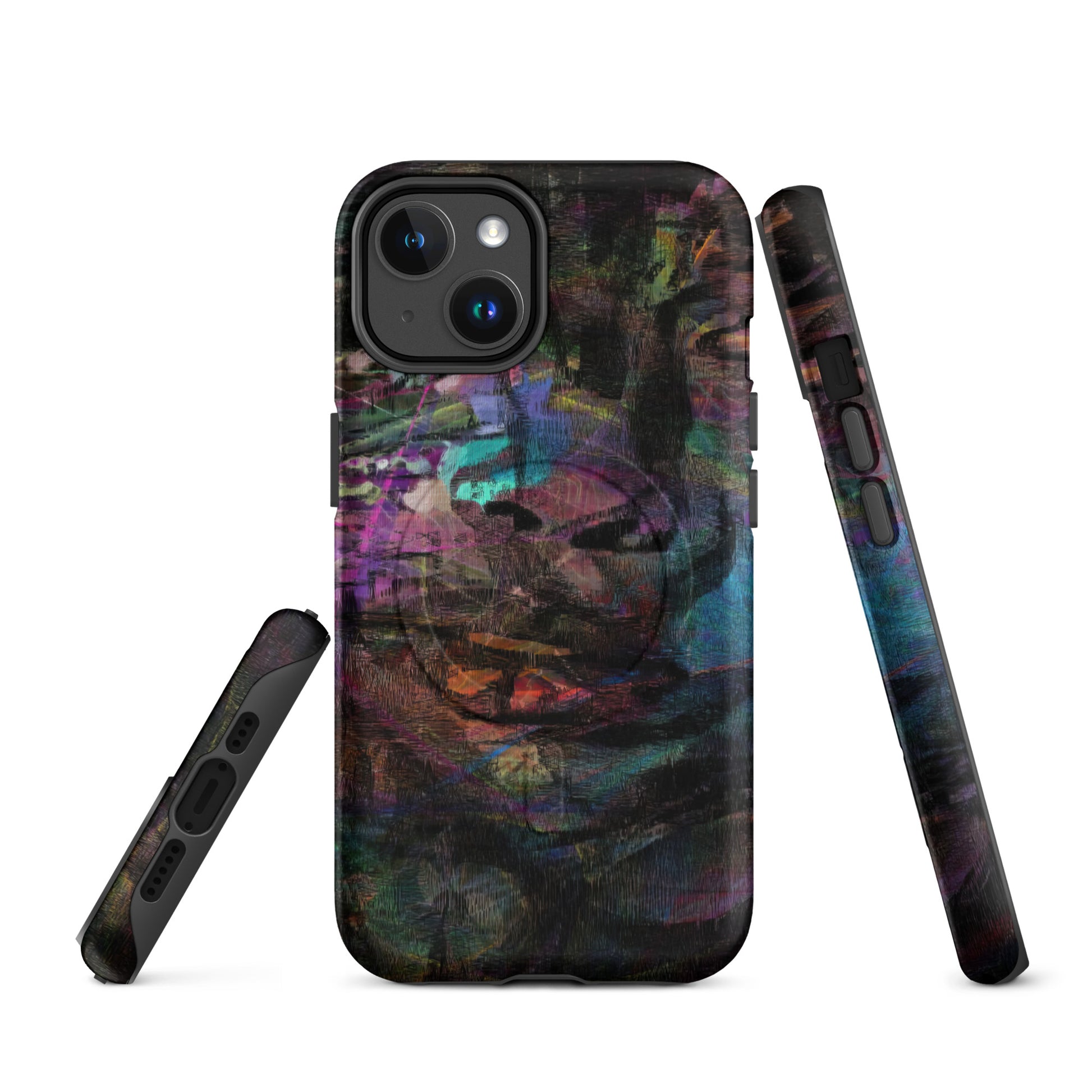 Colorful abstract MagSafe Tough Case for iPhone, with dual-layer protection by Hipyfi Clothes & Design. 14