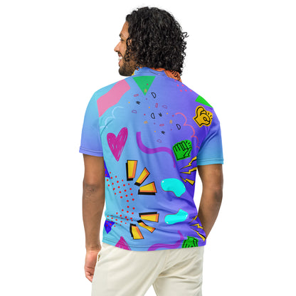 Hipyfi Retro Comic Slim Fit Polo Shirt with 80s Pop Art Graphic Design for Men Back