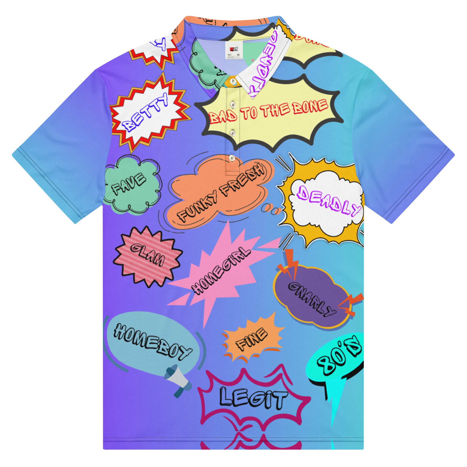 Hipyfi Retro Comic Slim Fit Polo Shirt with 80s Pop Art Graphic Design for Men Front-2