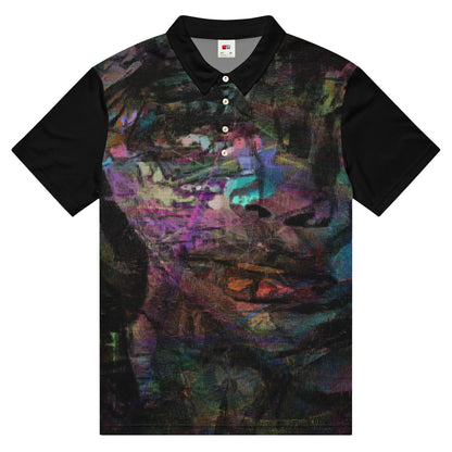 Hipyfi Men's Chromatic Dreams Slim Fit Polo Shirt – Vibrant abstract digital art print. Modern slim-fit design for bold, stylish casual wear. Front-3