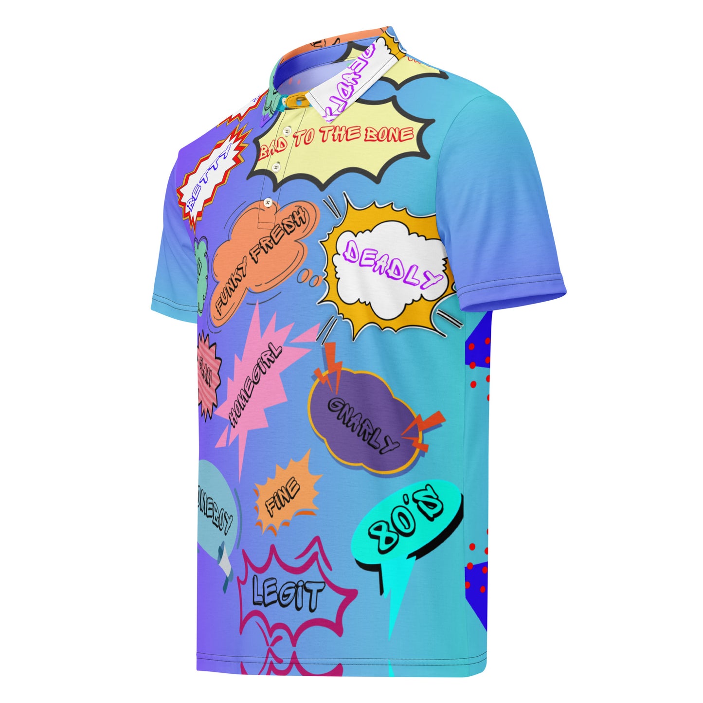 Hipyfi Retro Comic Slim Fit Polo Shirt with 80s Pop Art Graphic Design for Men Left front-2
