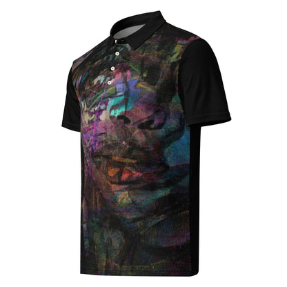 Hipyfi Men's Chromatic Dreams Slim Fit Polo Shirt – Vibrant abstract digital art print. Modern slim-fit design for bold, stylish casual wear. Left-Front-2