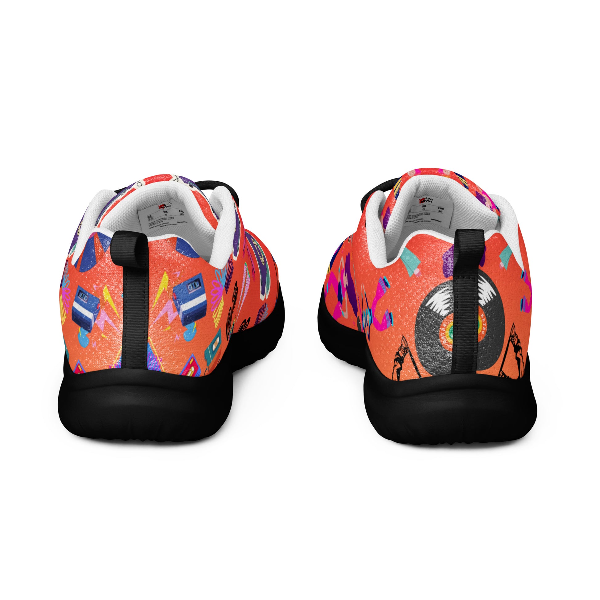 Hipyfi RetroRush Men’s 80s Style Athletic Sneakers with Neon Retro Pattern black-back-4