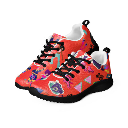 Hipyfi RetroRush Men’s 80s Style Athletic Sneakers with Neon Retro Pattern black-left-front