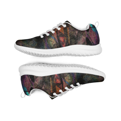 Hipyfi Chromatic Dreams Men’s Abstract Art Training Shoes in vibrant graffiti-inspired purple, blue, and orange with breathable performance design. white-front-3