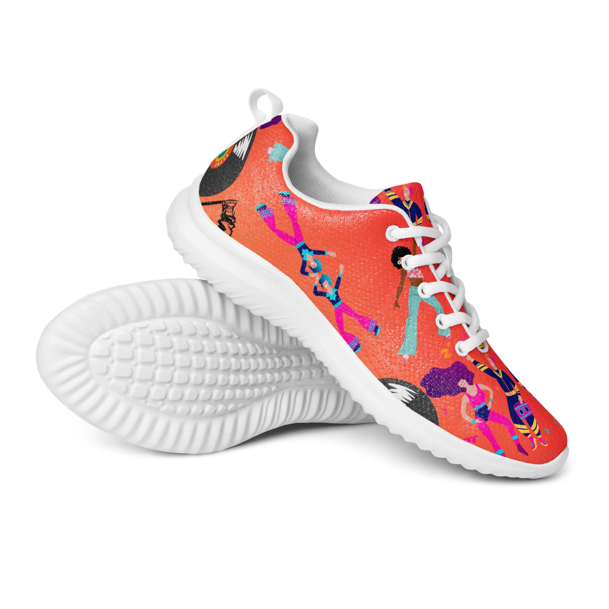 Hipyfi RetroRush Men’s 80s Style Athletic Sneakers with Neon Retro Pattern white-front-5