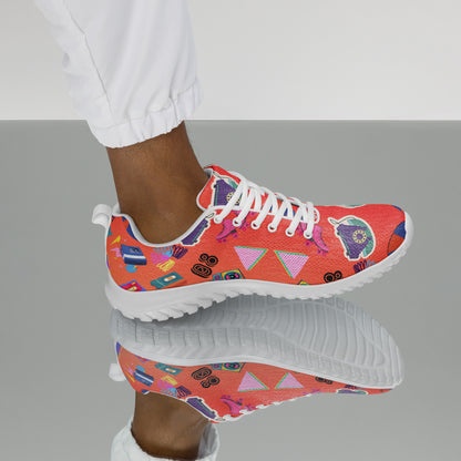 Hipyfi RetroRush Men’s 80s Style Athletic Sneakers with Neon Retro Pattern white-left