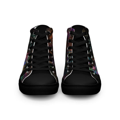 Hipyfi Chromatic Dreams Men's High-Top Sneakers with Bold Colorful Abstract Graffiti Print in Purple, Blue, and Green black-front-3
