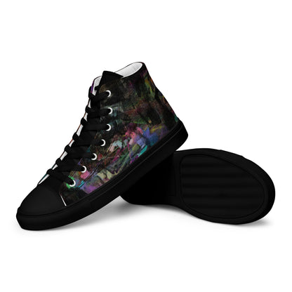 Hipyfi Chromatic Dreams Men's High-Top Sneakers with Bold Colorful Abstract Graffiti Print in Purple, Blue, and Green black-left-3