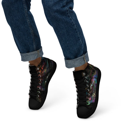 Hipyfi Chromatic Dreams Men's High-Top Sneakers with Bold Colorful Abstract Graffiti Print in Purple, Blue, and Green black-left-3