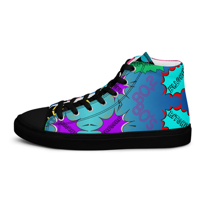 Hipyfi Retro Men’s High Top Canvas Sneakers – 1980s graphic design with bold colorful speech bubbles black-left-outside