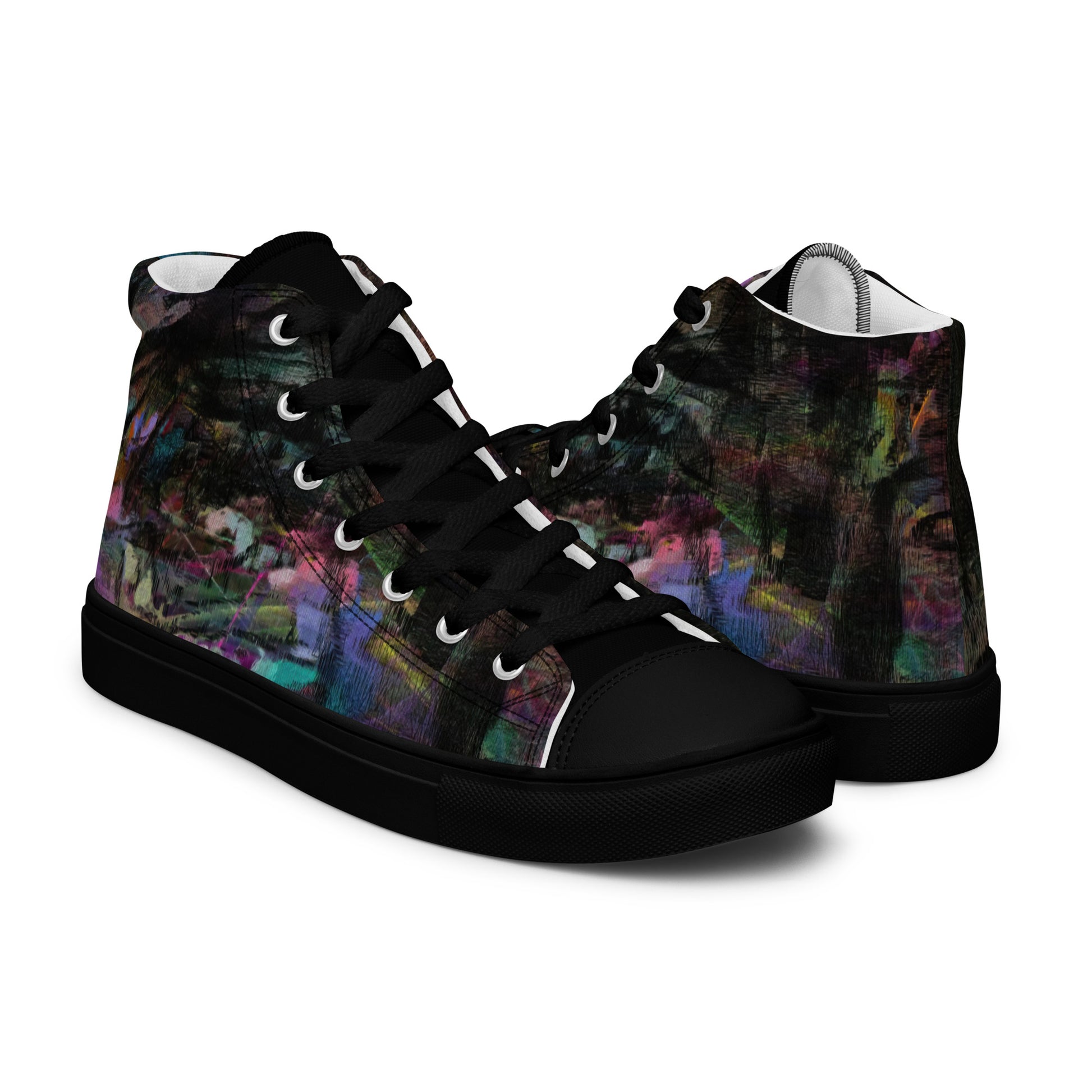 Hipyfi Chromatic Dreams Men's High-Top Sneakers with Bold Colorful Abstract Graffiti Print in Purple, Blue, and Green black-right-4
