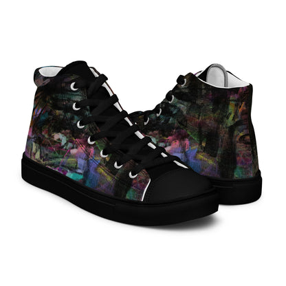 Hipyfi Chromatic Dreams Men's High-Top Sneakers with Bold Colorful Abstract Graffiti Print in Purple, Blue, and Green black-right-4
