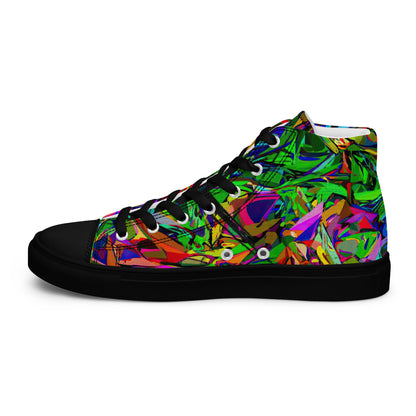 Men’s handmade high top canvas sneakers with abstract neon graphic design – Neon Mythos by Hipyfi Clothes & Design. black-right-inside