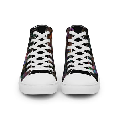 Hipyfi Chromatic Dreams Men's High-Top Sneakers with Bold Colorful Abstract Graffiti Print in Purple, Blue, and Green white-front