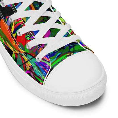 Men’s handmade high top canvas sneakers with abstract neon graphic design – Neon Mythos by Hipyfi Clothes & Design. white-product-details