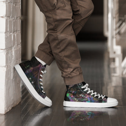 Hipyfi Chromatic Dreams Men's High-Top Sneakers with Bold Colorful Abstract Graffiti Print in Purple, Blue, and Green white-right-2