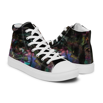 Hipyfi Chromatic Dreams Men's High-Top Sneakers with Bold Colorful Abstract Graffiti Print in Purple, Blue, and Green white-right-5